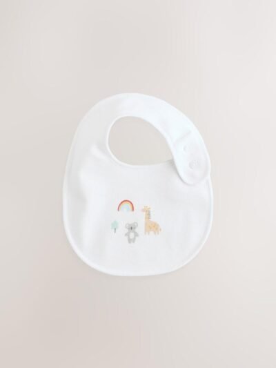 White Animal Print Baby Bibs 5 Pack