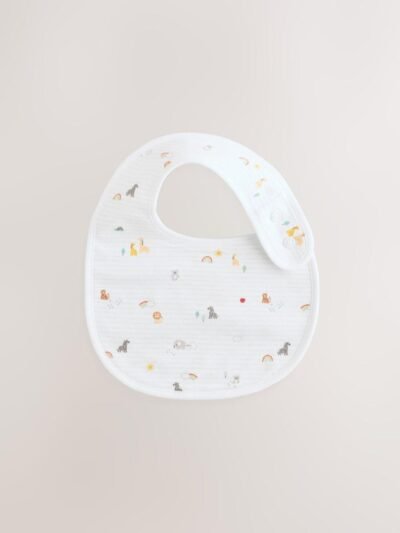 White Animal Print Baby Bibs 5 Pack