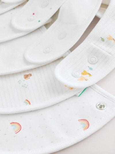 White Animal Print Baby Bibs 5 Pack