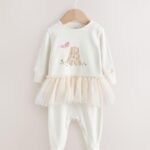 Ecru Bunny Tutu Baby Sleepsuit