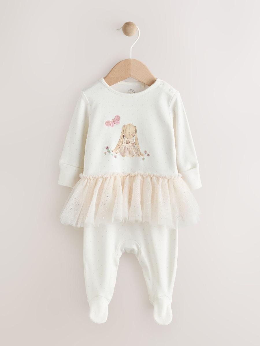Ecru Bunny Tutu Baby Sleepsuit