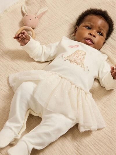 Ecru Bunny Tutu Baby Sleepsuit