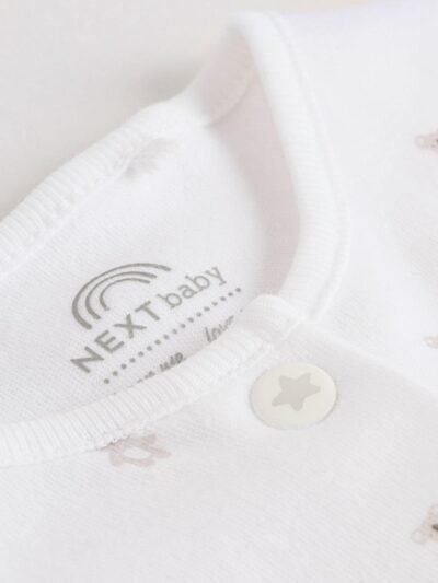 White Baby Sleepsuit, Bodysuit, Beanie and Bib Set 4 Piece