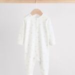 White Baby Sleepsuit, Bodysuit, Beanie and Bib Set 4 Piece
