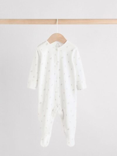 White Baby Sleepsuit, Bodysuit, Beanie and Bib Set 4 Piece