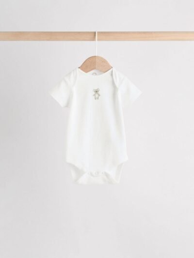 White Baby Sleepsuit, Bodysuit, Beanie and Bib Set 4 Piece