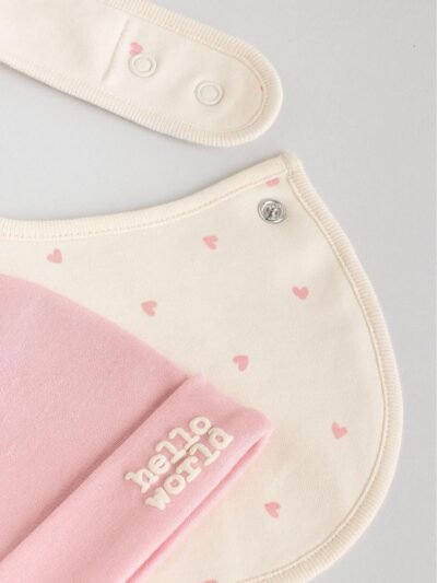 Pink 4 Piece Baby Sleepsuit, Bodysuit, Beanie and Bib Set