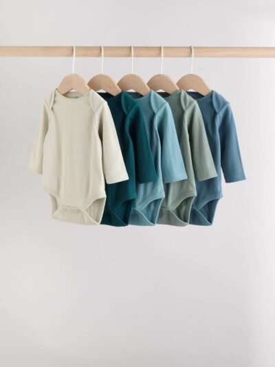 Blue Baby Long Sleeve Bodysuits 5 Pack