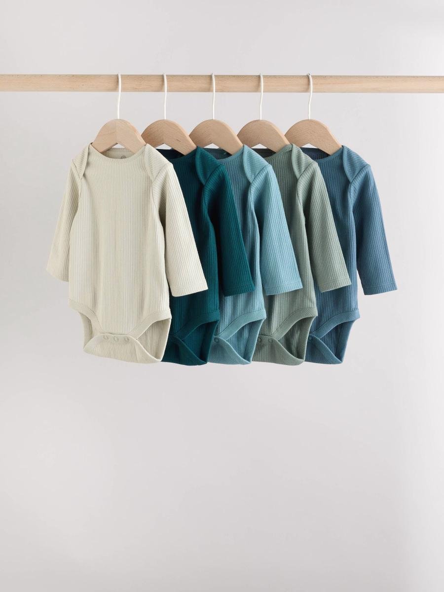 Blue Baby Long Sleeve Bodysuits 5 Pack
