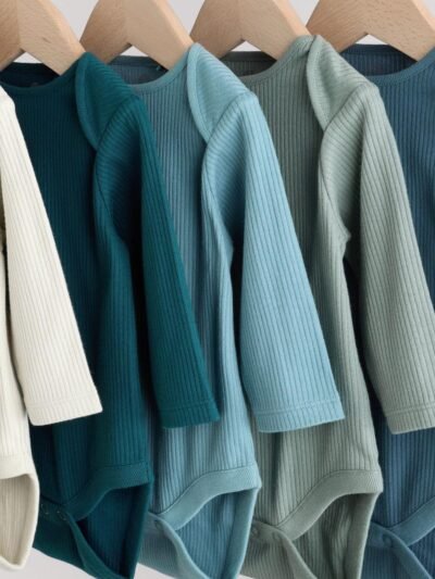 Blue Baby Long Sleeve Bodysuits 5 Pack