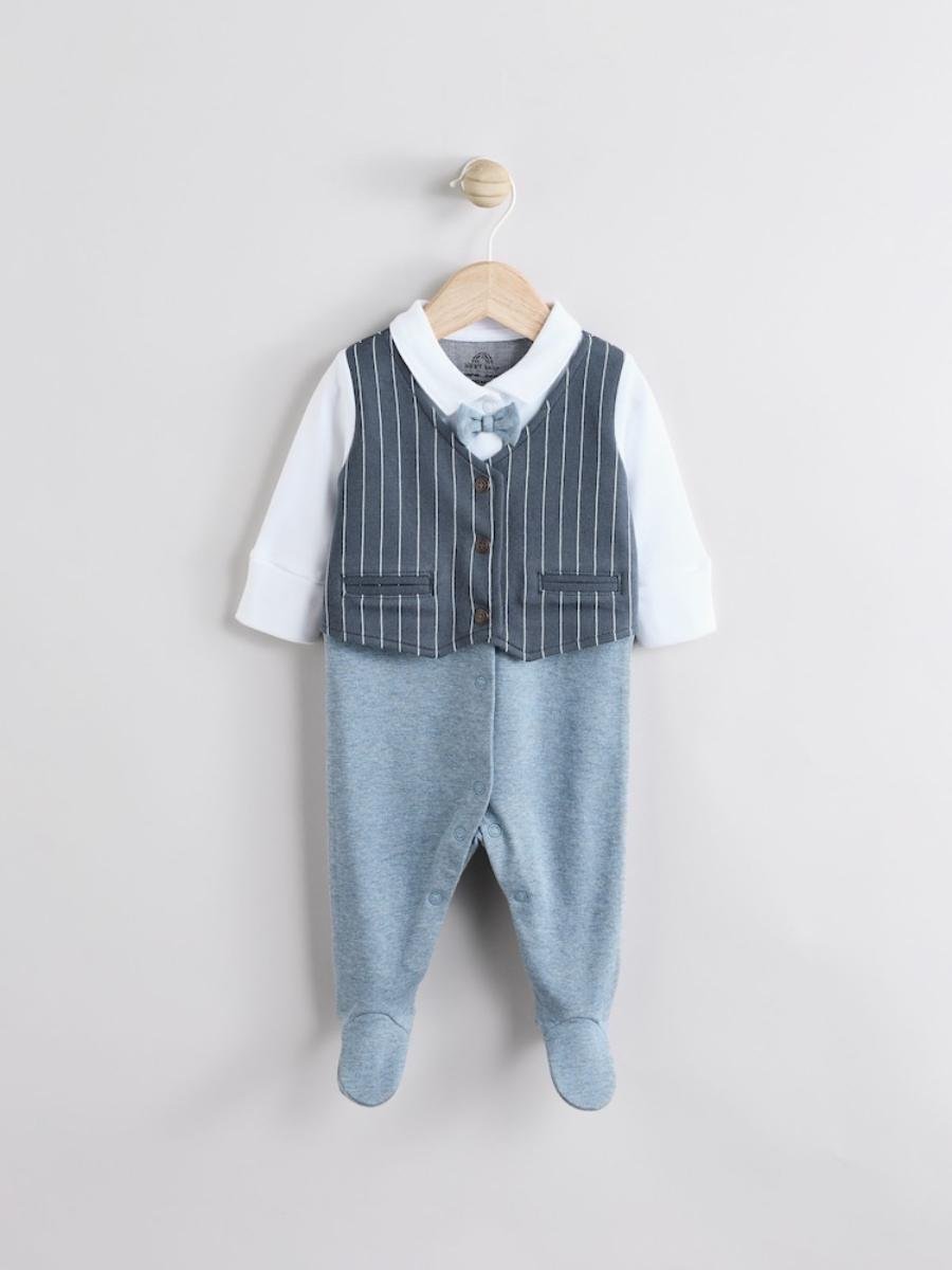 Navy Smart Bow Tie Baby Sleepsuit