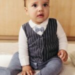 Navy Smart Bow Tie Baby Sleepsuit