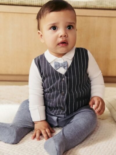 Navy Smart Bow Tie Baby Sleepsuit