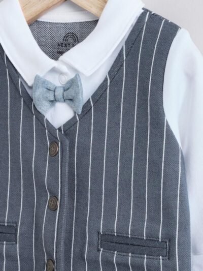 Navy Smart Bow Tie Baby Sleepsuit