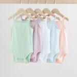 Pastel 5 Pack Vest Pointelle Baby Bodysuits