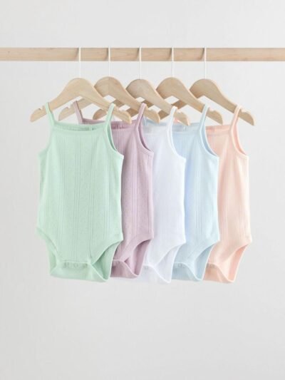 Pastel 5 Pack Vest Pointelle Baby Bodysuits