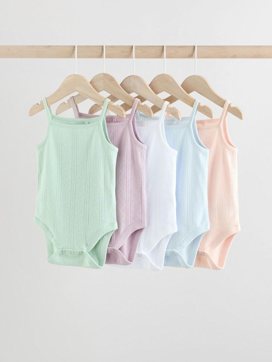 Pastel 5 Pack Vest Pointelle Baby Bodysuits