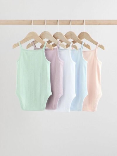 Pastel 5 Pack Vest Pointelle Baby Bodysuits