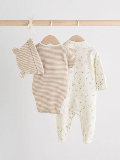 Neutral Baby Sleepsuit, Bodysuit, Beanie and Bib Set 4 Piece
