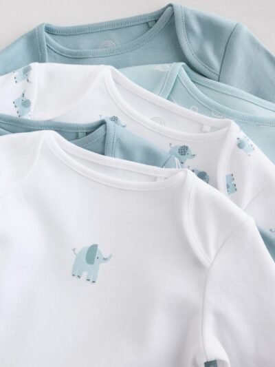 Blue Baby Elephant Long Sleeved Bodysuits 5 Pack