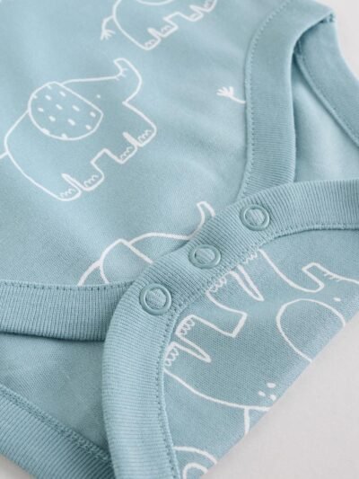 Blue Baby Elephant Long Sleeved Bodysuits 5 Pack