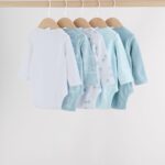 Blue Baby Elephant Long Sleeved Bodysuits 5 Pack