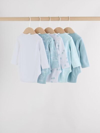 Blue Baby Elephant Long Sleeved Bodysuits 5 Pack