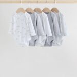 Grey Long Sleeved Baby Bodysuits 5 Pack