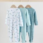 Blue Baby Linear Elephant Sleepsuits 3 Pack