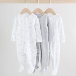Grey Baby Two Way Zip Sleepsuits 3 Pack