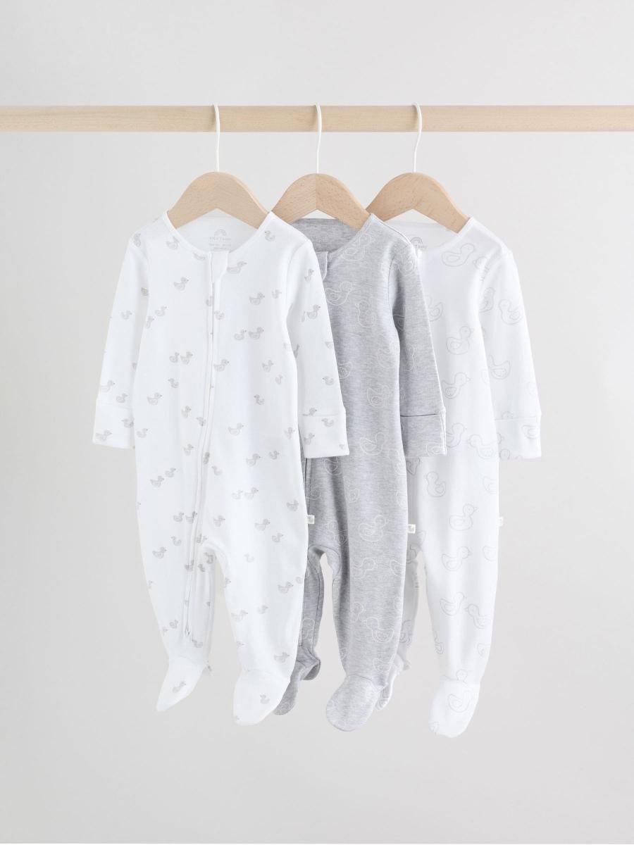 Grey Baby Two Way Zip Sleepsuits 3 Pack