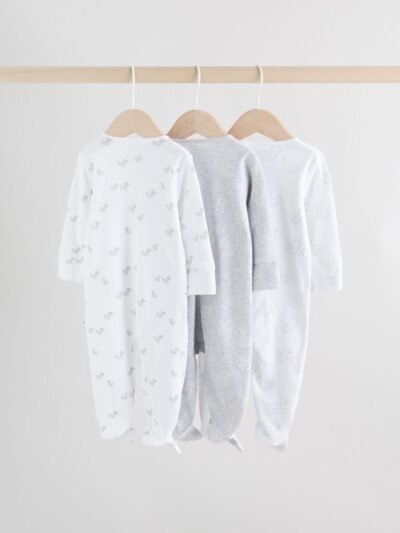 Grey Baby Two Way Zip Sleepsuits 3 Pack