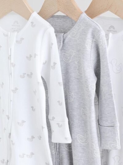 Grey Baby Two Way Zip Sleepsuits 3 Pack