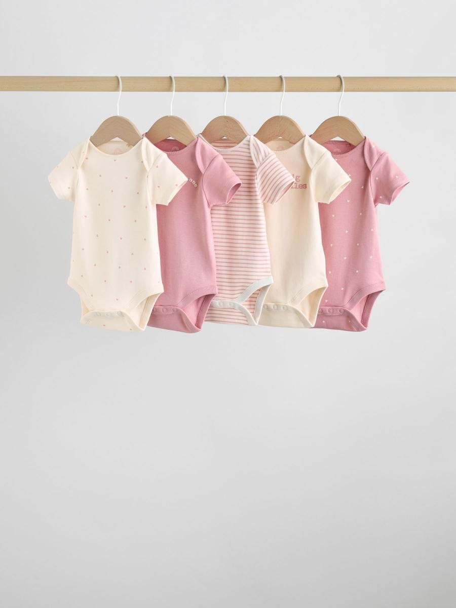 Pink Heart Baby Short Sleeve Bodysuits 5 Pack