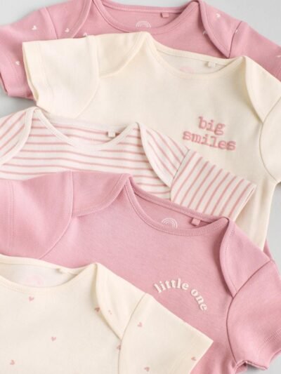 Pink Heart Baby Short Sleeve Bodysuits 5 Pack