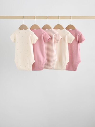 Pink Heart Baby Short Sleeve Bodysuits 5 Pack