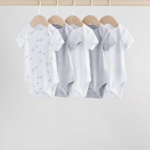 Grey Baby Short Sleeved Bodysuits 5 Pack