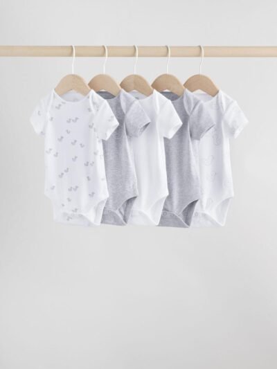Grey Baby Short Sleeved Bodysuits 5 Pack