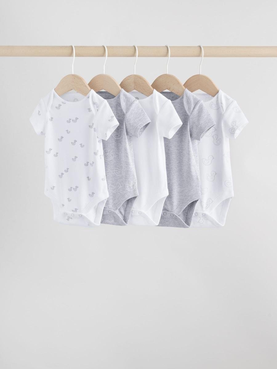 Grey Baby Short Sleeved Bodysuits 5 Pack