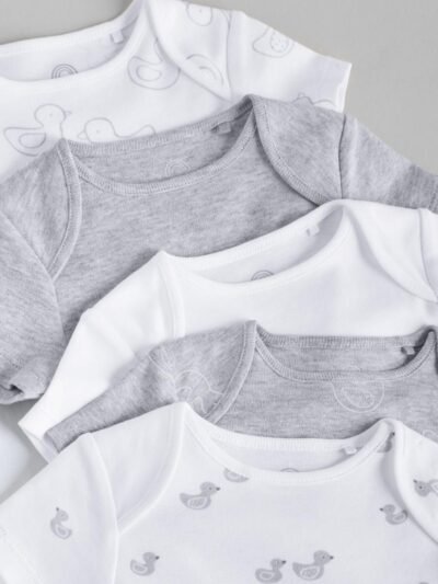 Grey Baby Short Sleeved Bodysuits 5 Pack