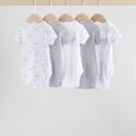 Grey Baby Short Sleeved Bodysuits 5 Pack
