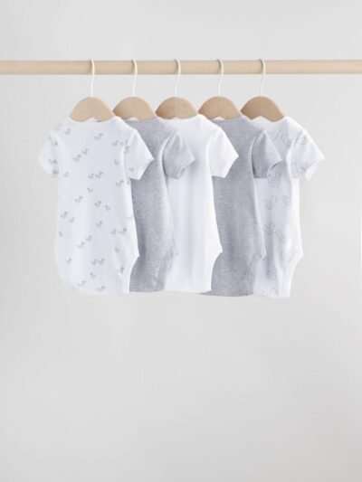 Grey Baby Short Sleeved Bodysuits 5 Pack