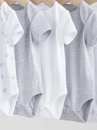 Grey Baby Short Sleeved Bodysuits 5 Pack