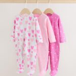 Pink 3 Pack Two Way Zip Baby Sleepsuits