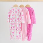 Pink 3 Pack Two Way Zip Baby Sleepsuits