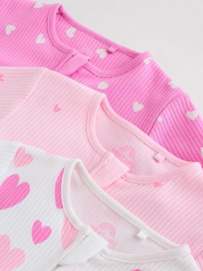 Pink 3 Pack Two Way Zip Baby Sleepsuits
