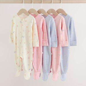 Multi Pastel Character 5 Pack Two Way Zip Baby Sleepsuits