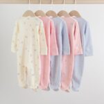 Multi Pastel Character 5 Pack Two Way Zip Baby Sleepsuits
