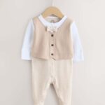 Neutral Smart Bow Tie Baby Sleepsuit