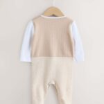 Neutral Smart Bow Tie Baby Sleepsuit